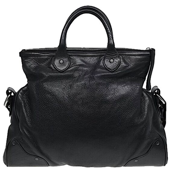 WBALLY Black Leather Trainspotting Work Tote w/ Black Striped Crossbody Strap - Picture 15 of 16